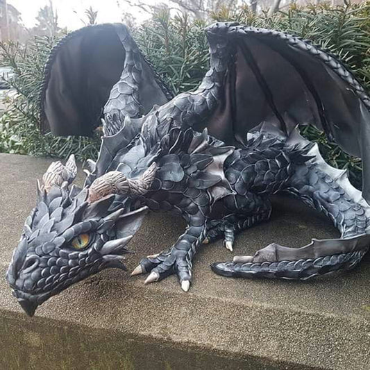 Garden Big Squatting Dragon Sculpture Guardian Statue Garden Dragon Sculpture Halloween Outdoor Gothic Decor