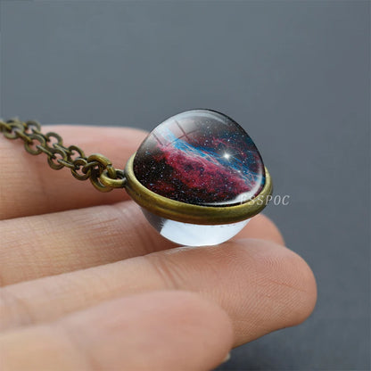 2019 New Glass Ball Galaxy Double Sided Pendant Necklace Universe Planet Jewelry Glass Picture Handmade Statement Necklace