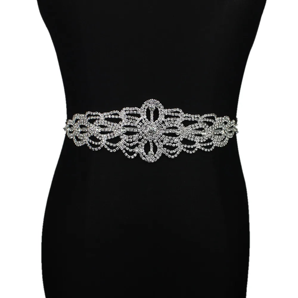 Handmade Silver Bridal Belt Rhinestone Waistband Applique for Evening Prom Dresses Wedding Decoration White Beige Sash Ribbon
