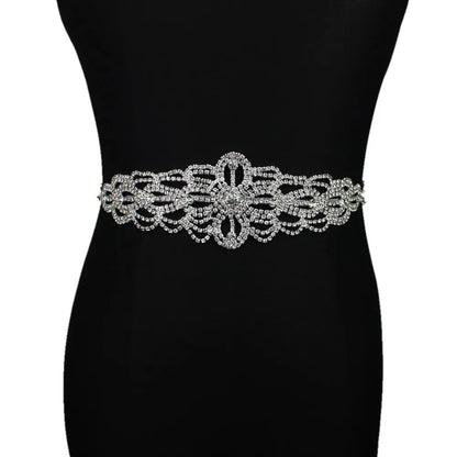 Handmade Silver Bridal Belt Rhinestone Waistband Applique for Evening Prom Dresses Wedding Decoration White Beige Sash Ribbon