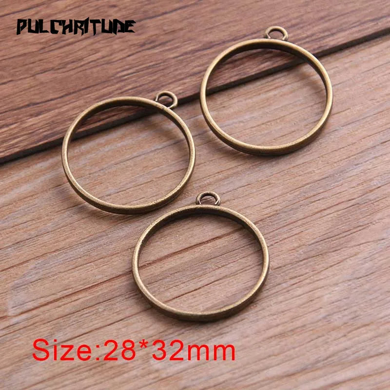 10Pcs 28*32mm 7 Color Alloy Jewelry Accessories Circular Round Charm Hollow Glue Blank Pendant Tray Bezel