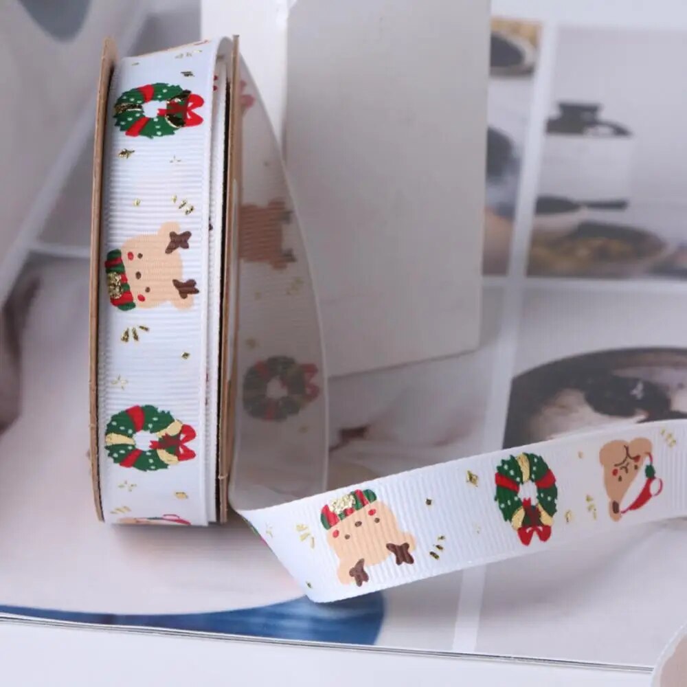 10Yards Christmas Decoration Ribbon DIY Handmade Printed  Polyester Party Christmas Wedding Party Packing Gilding Ribbon