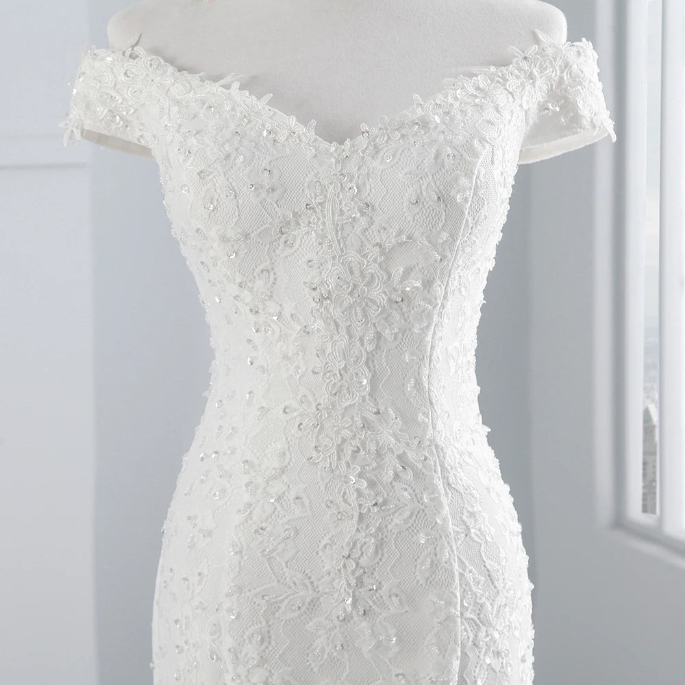 PoemsSongs Real Photo Boat Neck Beautiful Lace Wedding Dress  for Wedding Vestido De Noiva Mermaid Wedding Dress
