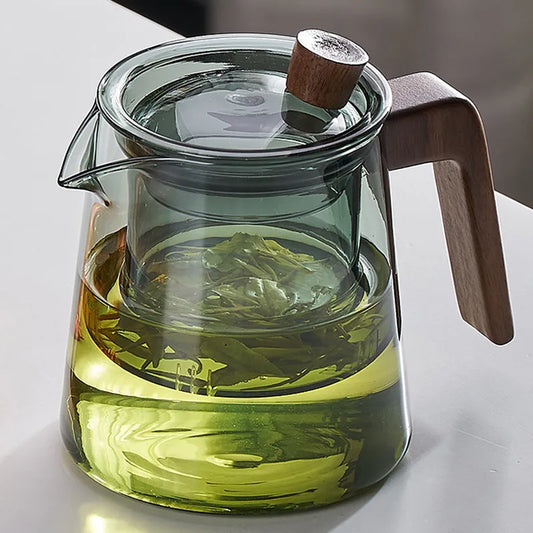 GIANXI Retro Glass Teapot Wood Handle Chinese Tea Ceremony Transparent Teawear S
