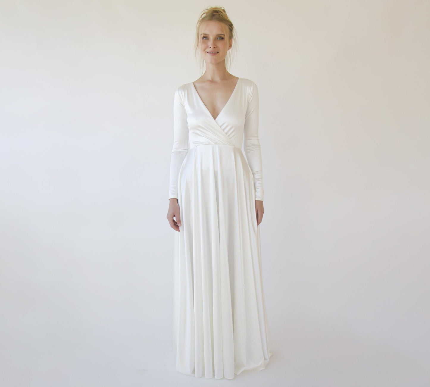 Bestseller Minimalist Wedding Dress, Ivory Wrap Modern Wedding Dress #1347