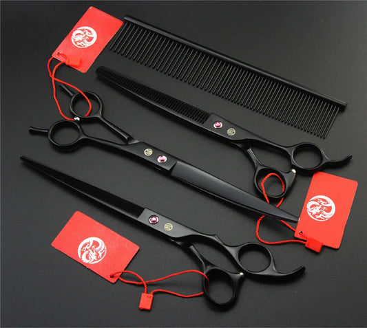 Brand Pet Grooming Scissors Set 7 8 Inch Professional Japan 440C Dog Shears Hair Cutting Thinning Curved Scissors With Comb Bag