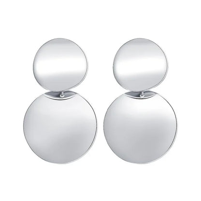 Simple Fashion Gold Color Silver Plated Geometric Big Round Clip Earrings for Women Fashion Big Hollow Ear Clip Jewelry