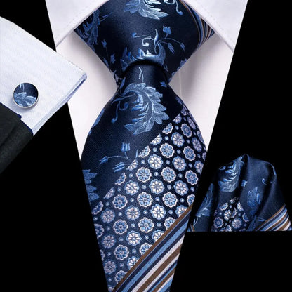 Business Tie for Men Silk Blue Tie Dots Necktie Set Plaid Cufflinks for Wedding Business Tie 150cm Hi-Tie SN-3529