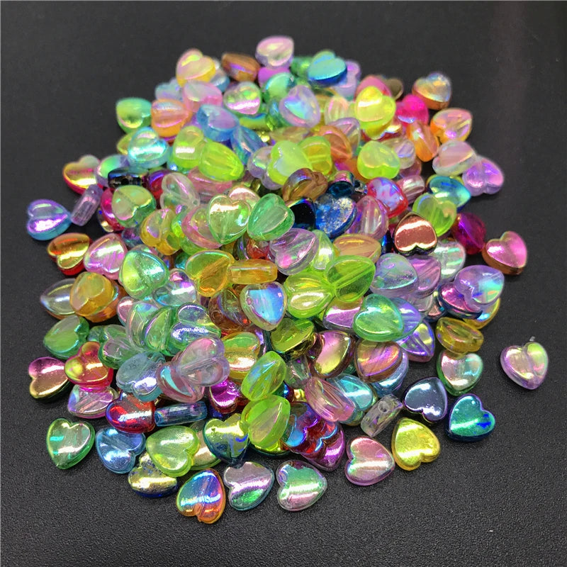 100pcs 8mm Acrylic Spacer Beads Heart-Shaped Charm Transparent Rainbow Color Beads for Jewelry Making DIY Jewelry Accessories