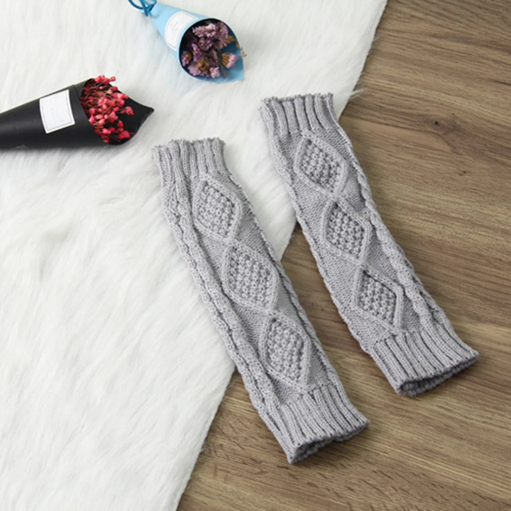 1 Pair Autumn Winter Women Knit Gloves Arm Wrist Sleeve Hand Warmer Girls Rhombus Long Half Winter Mittens Fingerless Gloves
