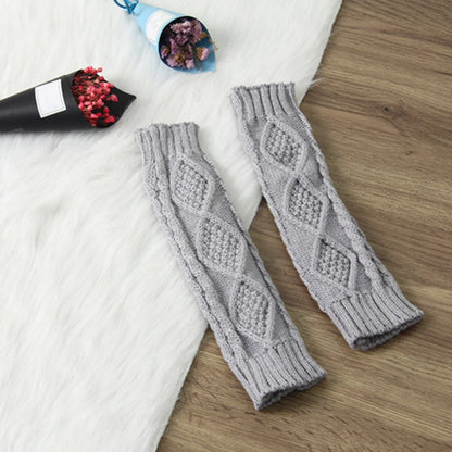 1 Pair Autumn Winter Women Knit Gloves Arm Wrist Sleeve Hand Warmer Girls Rhombus Long Half Winter Mittens Fingerless Gloves