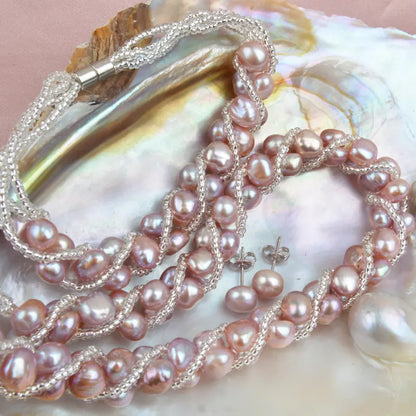 ASHIQI Real Natural Freshwater Pearl Handmade Jewelry Sets & More Necklace Bracelet 925 Silver Earrings for Women Wedding