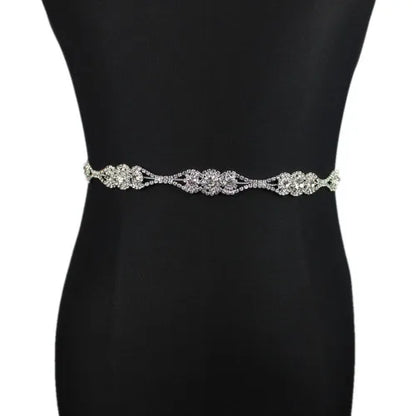 Handmade Silver Bridal Belt Rhinestone Waistband Applique for Evening Prom Dresses Wedding Decoration White Beige Sash Ribbon