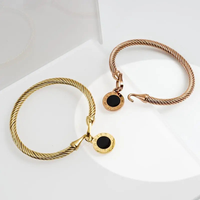 MSX Gold Plating Stainless Steel Bangles Bracelets Vintage Love Roman Numerals Wristband Bracelets Bangles for Men Women