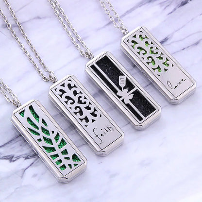 New Square Aromatherapy Necklace Stainless Steel Open Perfume Locket Essential Oils Diffuser Necklace Aroma Jewelry