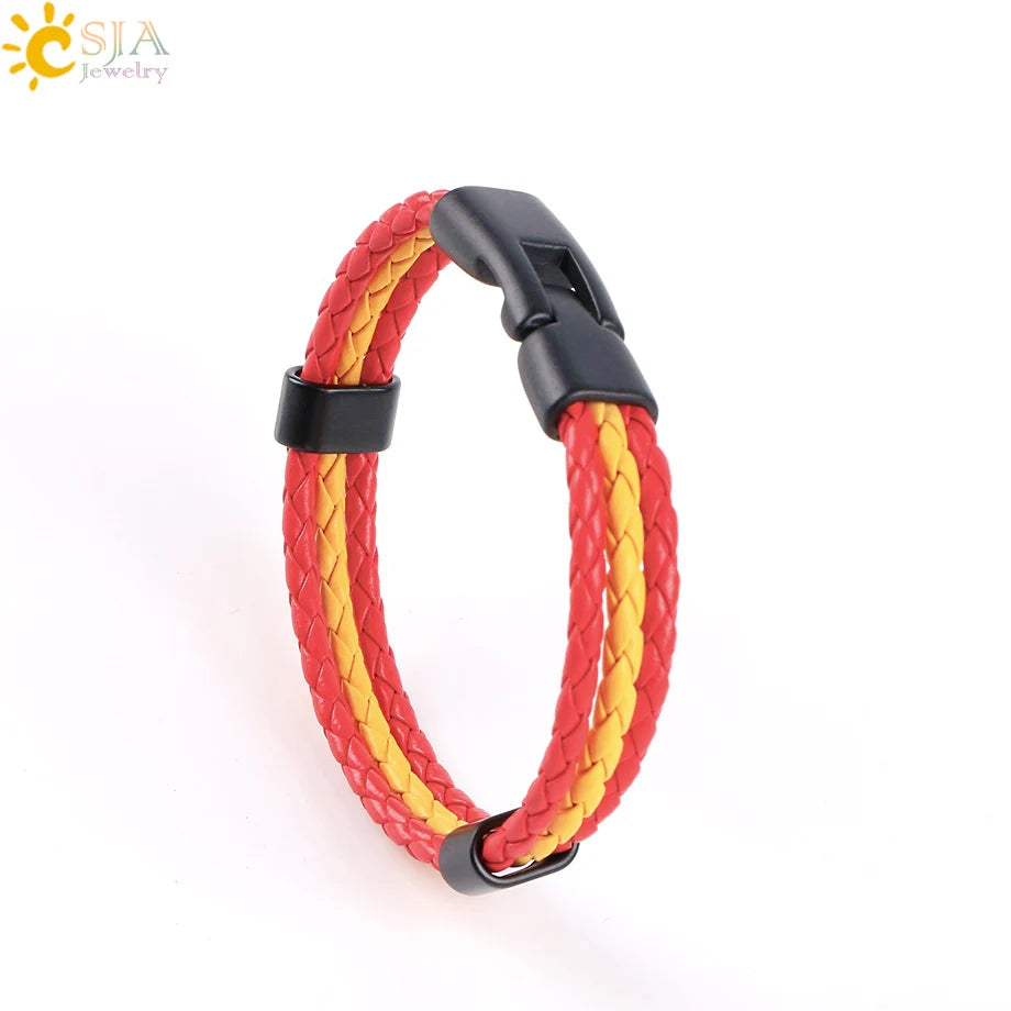 CSJA Colombia Spain Flag Bracelets Men & Women PU Leather Braided France Germany Hungary Nations Country Pulsera España P044