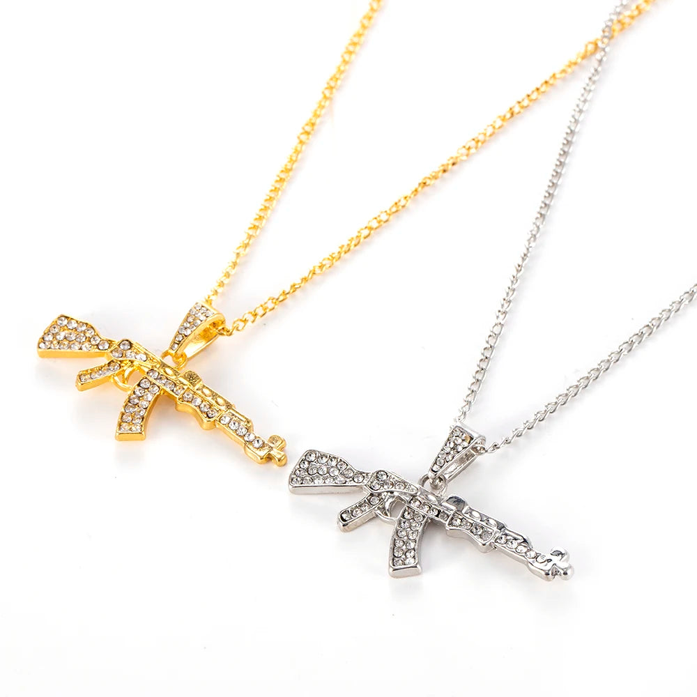 Choker Necklaces for Women 2022 Gun Cross Pendant Crystal Rhinestone Chain Necklace Women Men Punk Chains Jewelry