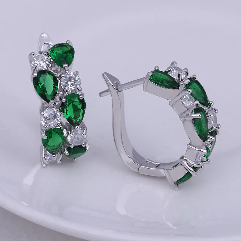 LXOEN 2022 Classic Semi-Precious Stone Stud Earrings for Women Silver Color Round Studs Ear Jewelry Brinco Bijoux
