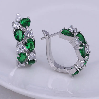 LXOEN 2022 Classic Semi-Precious Stone Stud Earrings for Women Silver Color Round Studs Ear Jewelry Brinco Bijoux