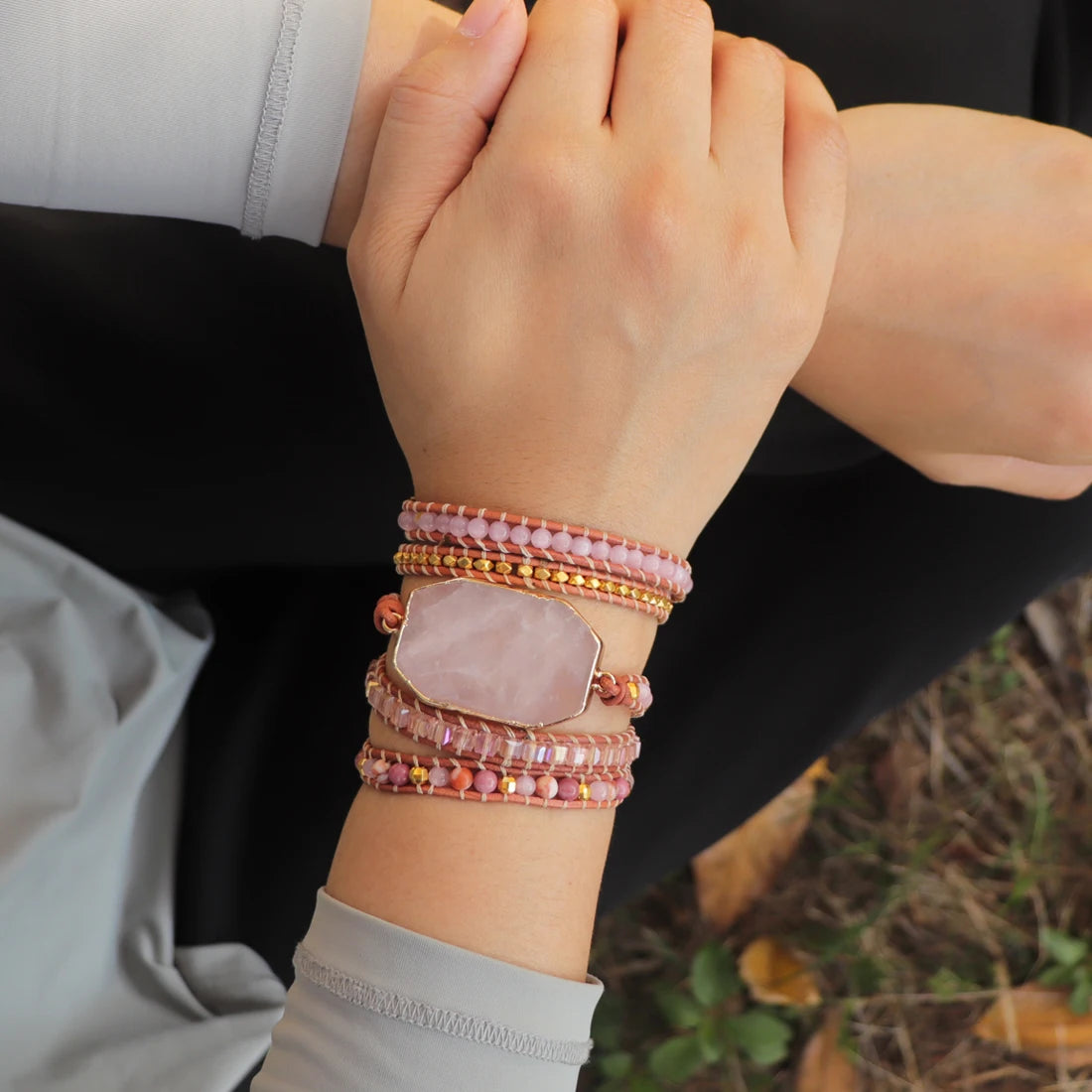 Natural Stone Bracelet 5 Wraps Bracelet Handmade Boho Pink Bracelet for Women Bracelet