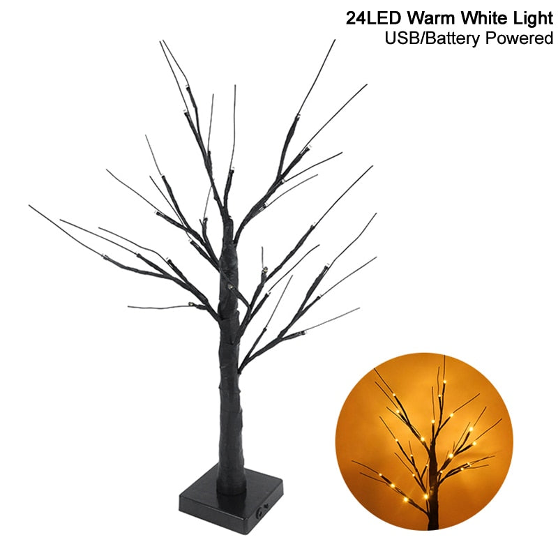 Halloween Decor LED Birch Tree Light Halloween Party Hanging Ornaments Tree Decorations for Home Table Kids Christmas Lamp