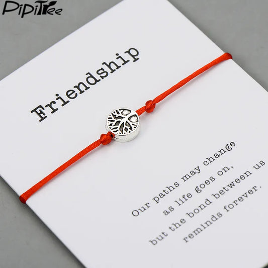 Pipitree Life Tree Charm Bracelets for Women Men Children Lucky Red String Friendship Wish Bracelets Jewelry Adjustable