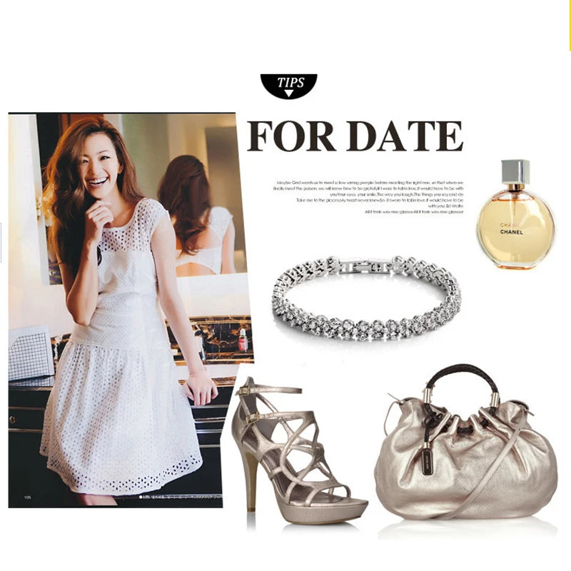 Women Silver Color Rose Gold Bracelet for Female Pulseras Crystal Heart Charm Bracelet Women Bridal Wedding Fine Jewelry