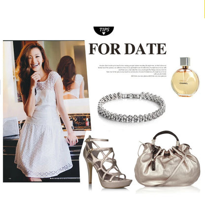 Women Silver Color Rose Gold Bracelet for Female Pulseras Crystal Heart Charm Bracelet Women Bridal Wedding Fine Jewelry
