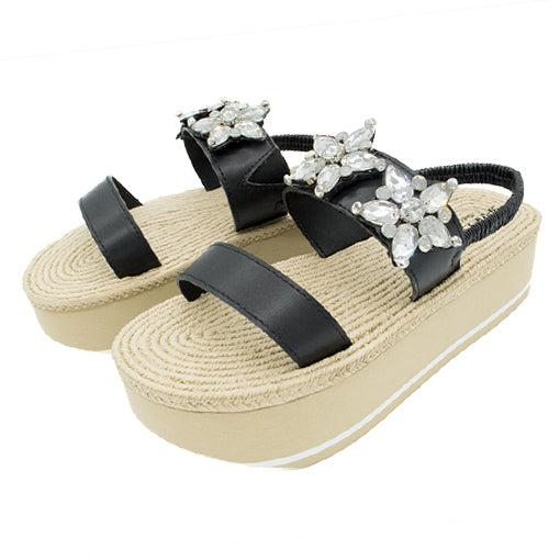 Two Stars - Crystal Rhinestone Embellished - Waterproof Espadrille Platform Wedge Heels Sandals for Women