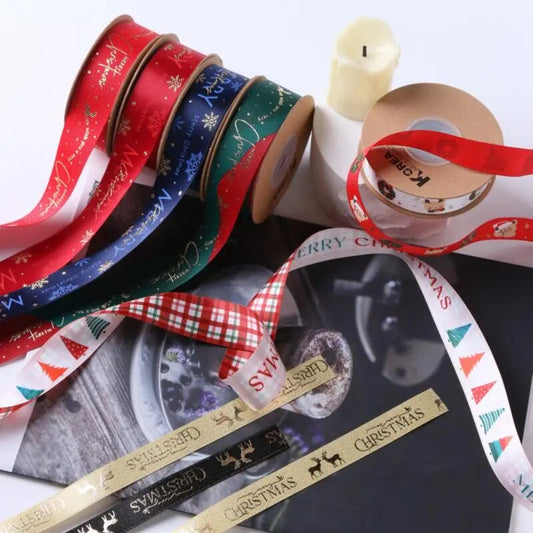 10Yards Christmas Decoration Ribbon DIY Handmade Printed  Polyester Party Christmas Wedding Party Packing Gilding Ribbon