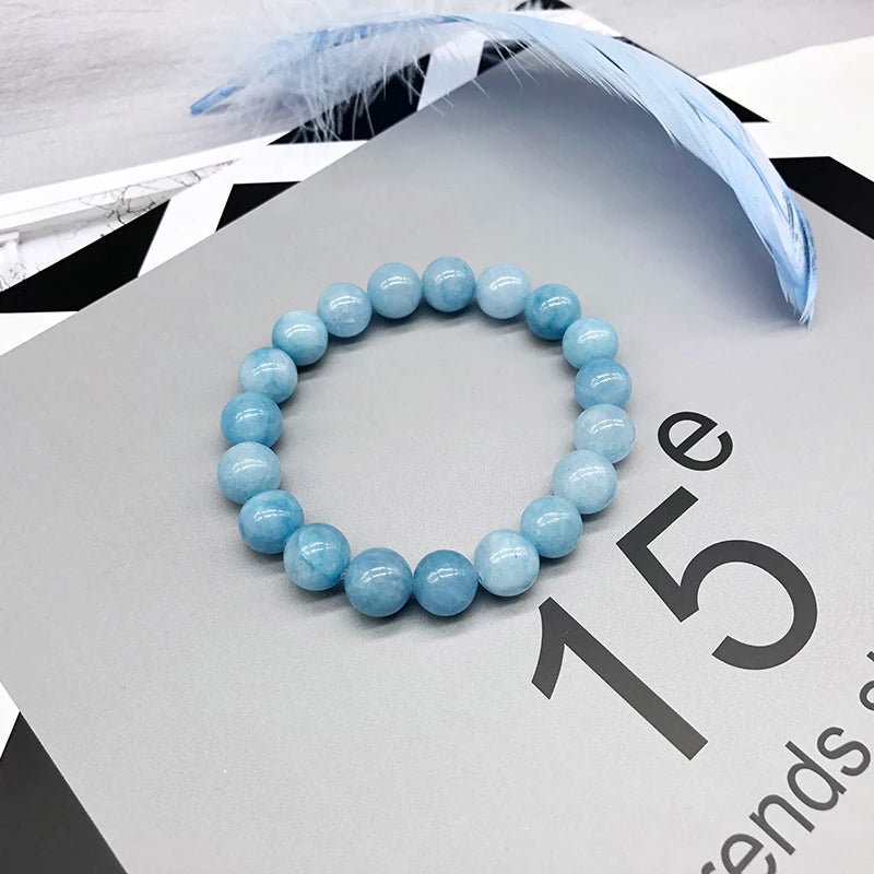 Natural Aquamari Bracelet Single Crystal Elastic Romantic Crystal Yoga Blue  Bracelet Woman Jewelry 4,6,8,10,12mm Beads