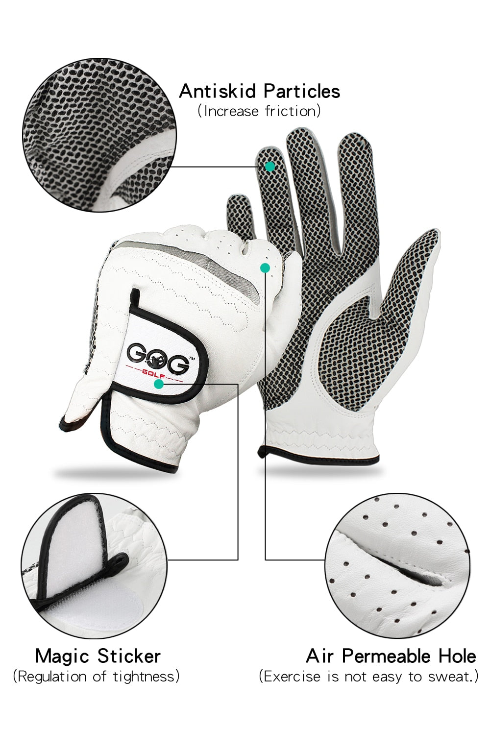 10 Pcs Mens Golf Gloves Left/Right Hands Golfer Branded Packaging White Leather