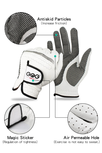 10 Pcs Mens Golf Gloves Left/Right Hands Golfer Branded Packaging White Leather