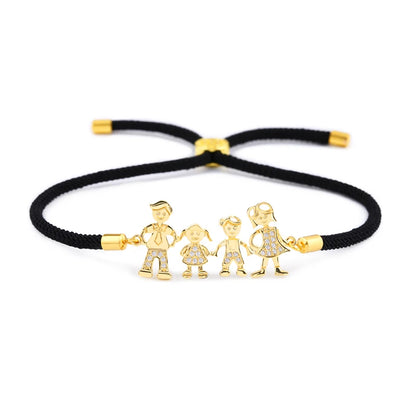 FLOLA Family Black Rope Gold Plated Bracelets Dad Mum Boy Bracelet Kid Adjustable Black String Bracelet Pulseiras Famila Brtb07