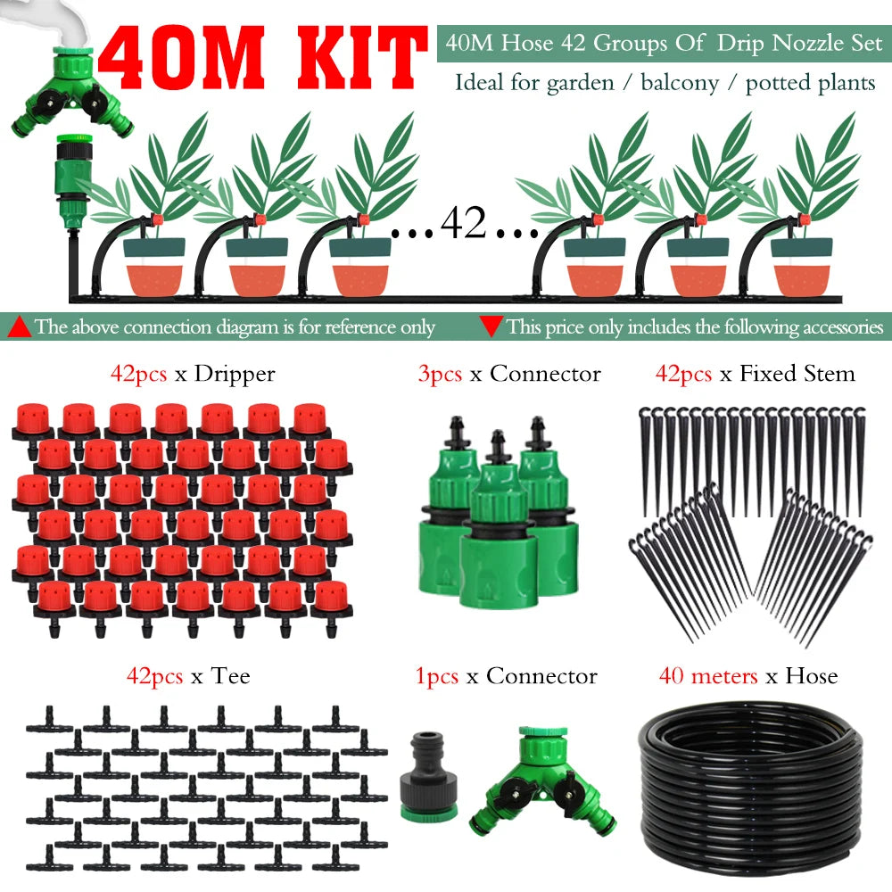 MUCIAKIE 50m-5m DIY Drip Irrigation System Automatic Watering Garden Hose Micro Drip Watering Kits With Adjustable Drippers