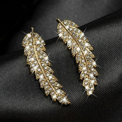 ZHOUYANG Stud Earrings for Women  Delicate Feather & Leaf Shaped Gold Color-Colour Party Daily Jewelry KAE060