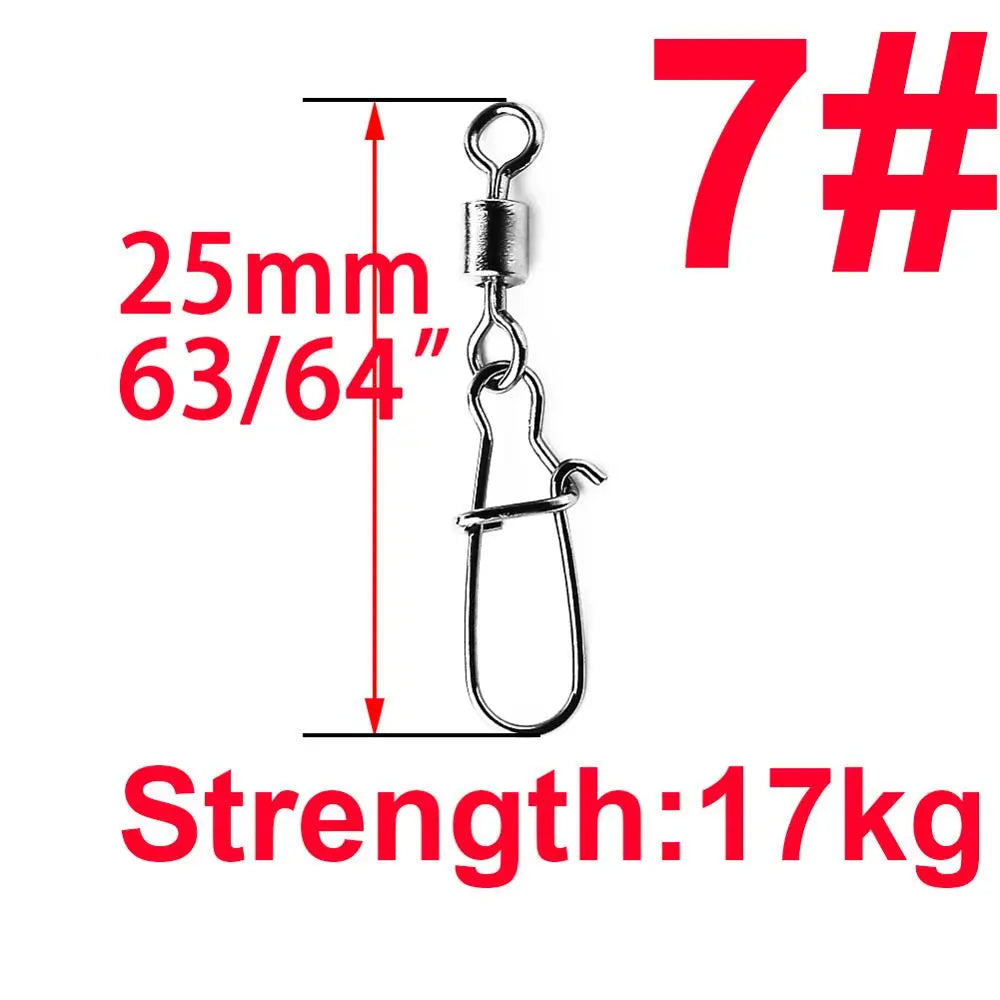 50pcs/1box 2# to 14# Fishing Connector Rolling Swivel Fish Pin Bearing Stainless Steel Snap Hook Lure Tackle Goods for Fishing