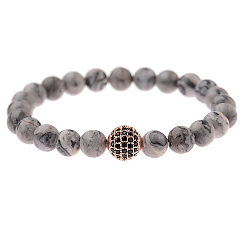 DOUVEI Round Black CZ Zircon Pave Lava Weaving Bracelet Men Beads Weaving Bracelet Homme Adjustable ABL005