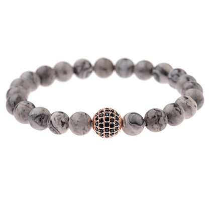 DOUVEI Round Black CZ Zircon Pave Lava Weaving Bracelet Men Beads Weaving Bracelet Homme Adjustable ABL005