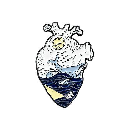 Heart Enamel Pin Starry Heart Brave Cats Bloodthirsty Hug Brooches Bag Clothes Lapel Pin Badge Jewelry