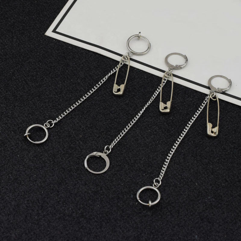SOHOT Hot Dangle Long Tassel Unisex Hoop Earrings Punk Metal Jewelry Brincos Silver Color Star Cross Pendant Exaggerate Design