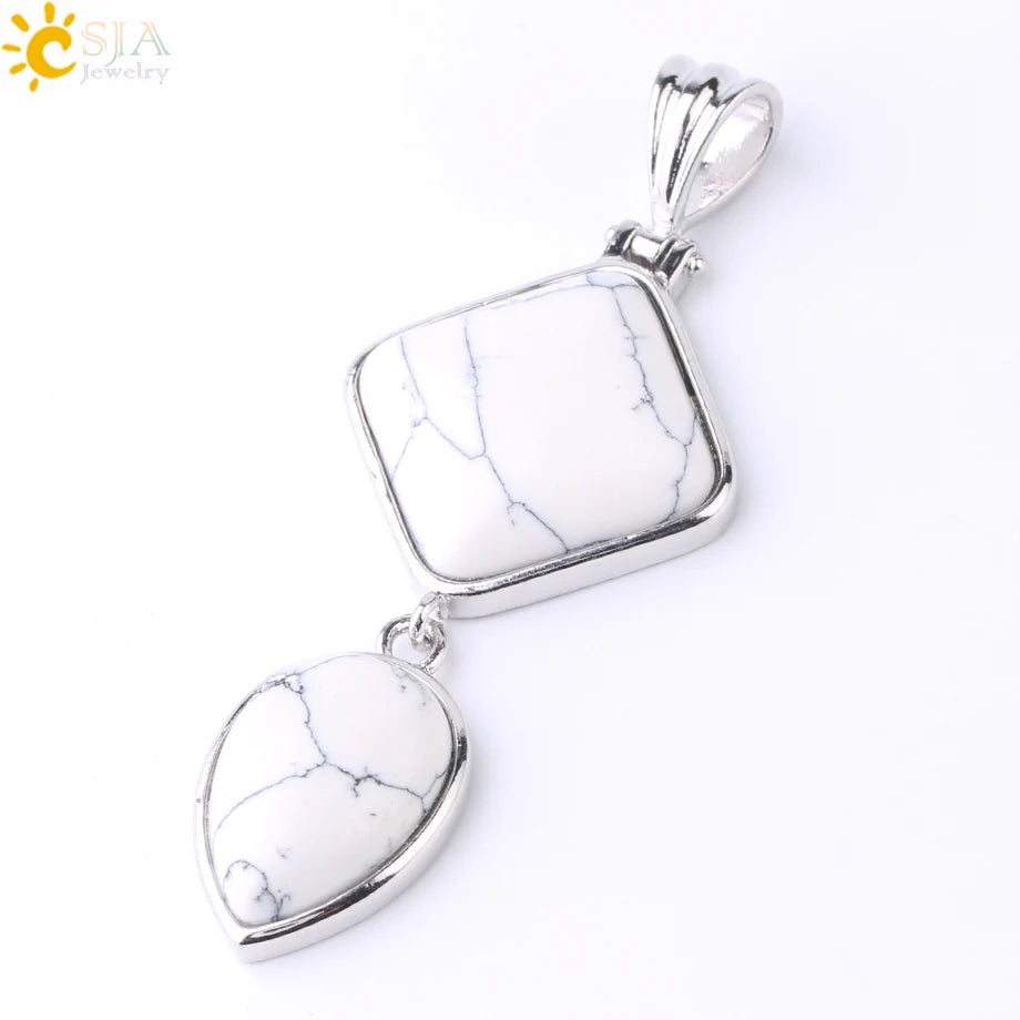 CSJA Natural Stones Pendant Crystal Square Water Drop Quartz Lapis  Lazuli Geometric Pendants for Necklaces Women Jewelry F814