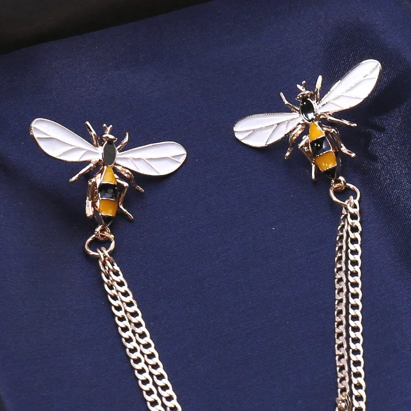 Cute Bee Vintage Brooches Pins Animal Alloy Metal Chain Brooch Broches Man Suit Shirt Collar Tassel Lapel Pin Women Jewelry