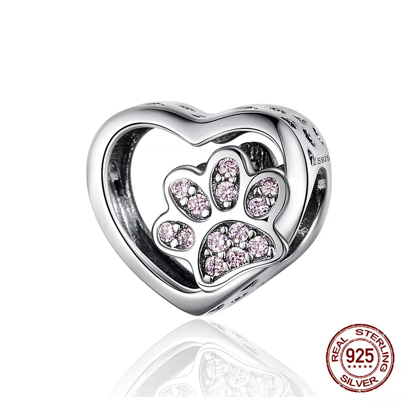 WOSTU 925 Sterling Silver Animal Cat Charm Pendant Heart Family Ladybug Bee Beads Fit Original Bracelet DIY Jewelry for Women