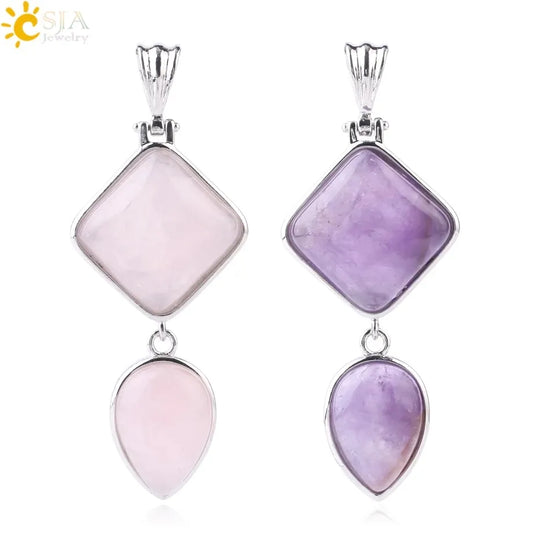 CSJA Natural Stones Pendant Crystal Square Water Drop Quartz Lapis  Lazuli Geometric Pendants for Necklaces Women Jewelry F814