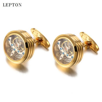 High Quality Movement Tourbillon Cufflinks for Mens Wedding Groom Mechanical Watch Steampunk Gear Cufflinks Relojes Gemelos