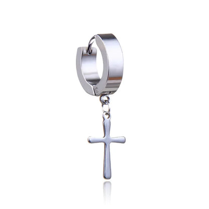 1 Piece Men Cross Stars Pendant Punk Round Cartilage Stainless Steel Earring for Men Piercing Stud Earrings for Women
