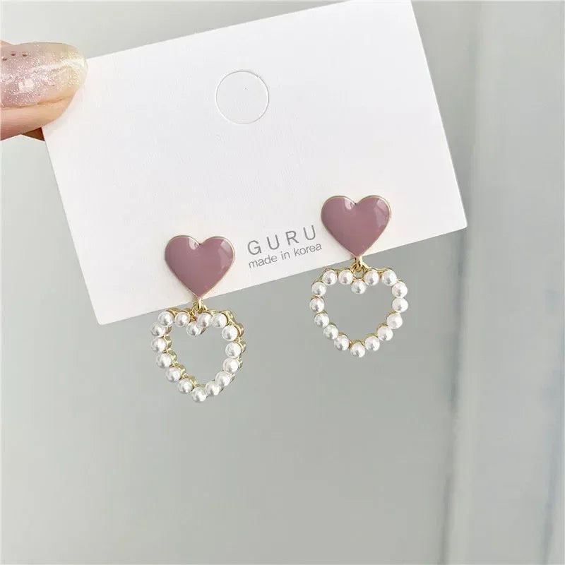 Korean Jewelry Fresh Cute Hook Drop Oil Flower Stud Earrings Crystal Earring for Women