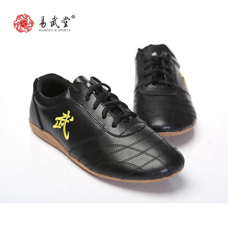 Yiwutang Chinese Kung Fu Shoes Black Tai Chi and Taiji Shoes Leather Wu Shu