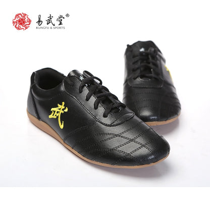 Yiwutang Chinese Kung Fu Shoes Black Tai Chi and Taiji Shoes Leather Wu Shu